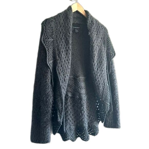 Cynthia Rowley Circular Sweater Grey Soft Jacquard Tie Front Long Sleeve Sz XL - Picture 2 of 7